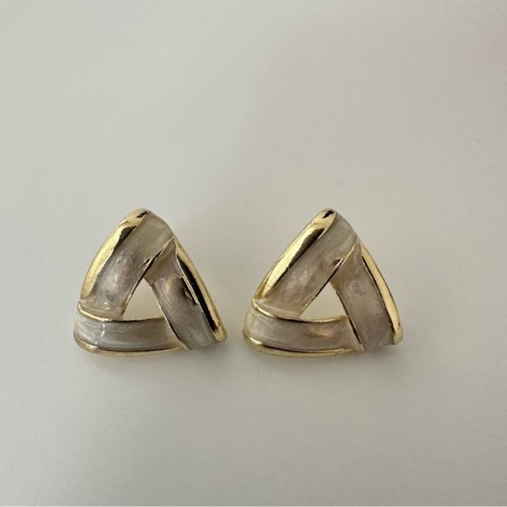 Gold and Mother of Pearl Tone Geometric Earrings